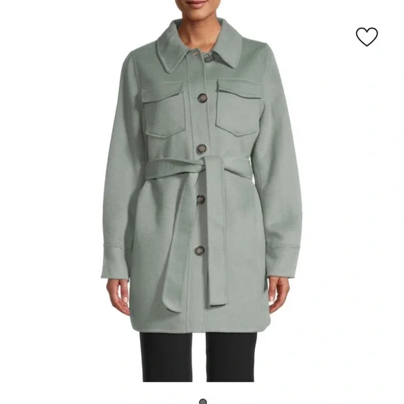 T TAHARI Brooke Belted Shirt Wool-BlendTrench Coat Tiffany Cole Size M - Picture 1 of 2